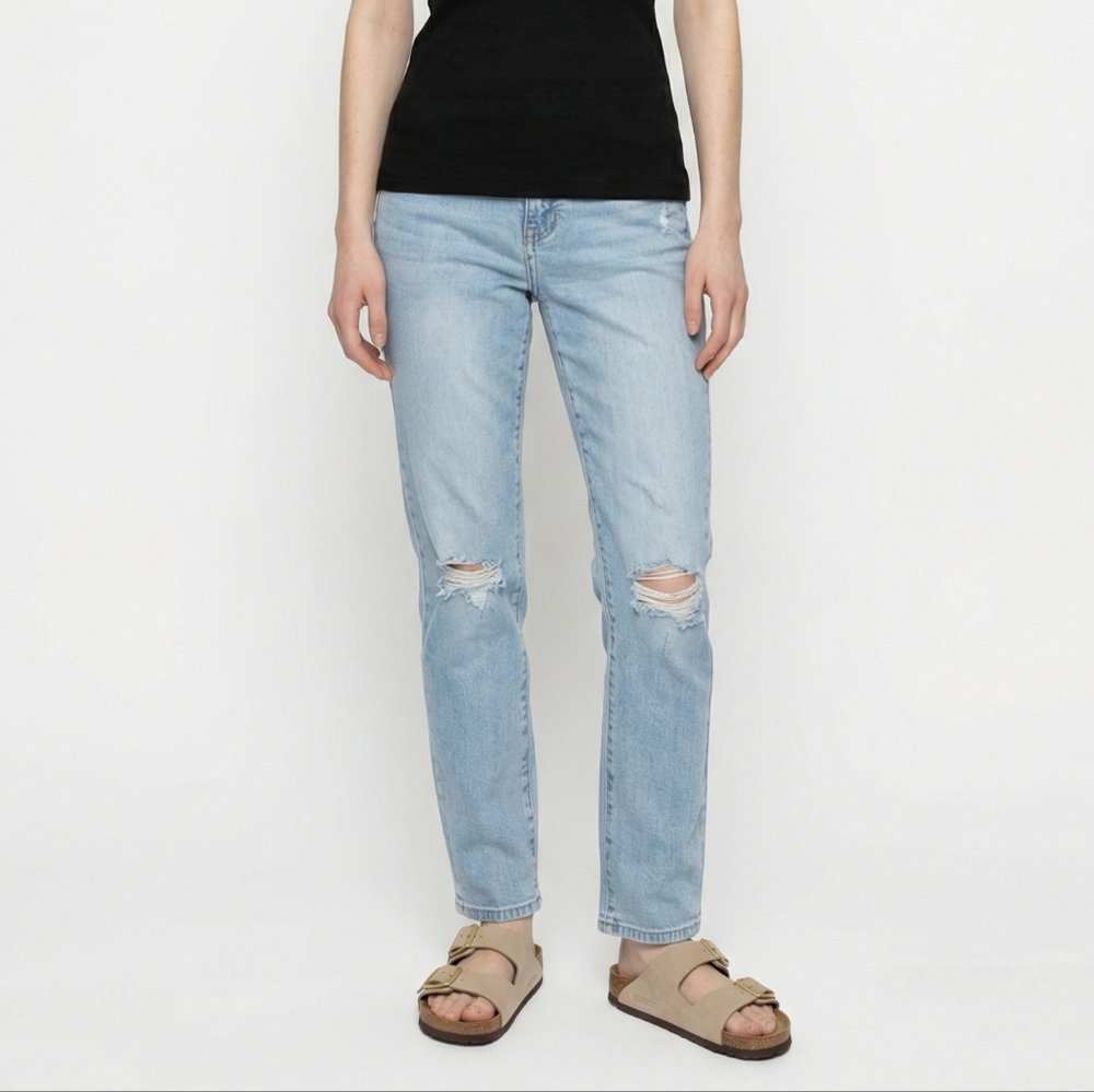 Rachel Roy Women Light Wash Distressed Straight Leg Jeans Size 4/27 Denim